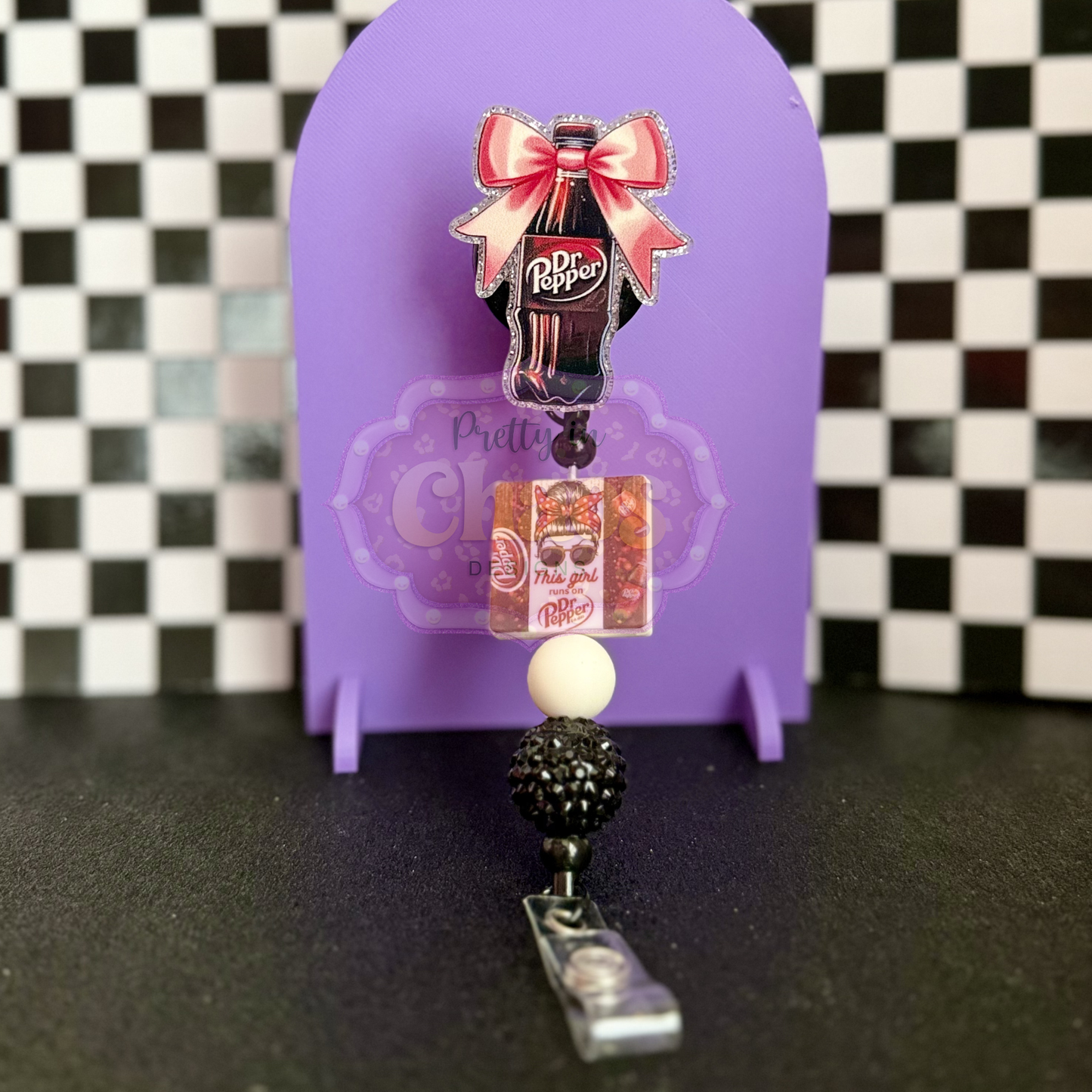 Soda Badge Reel with beads