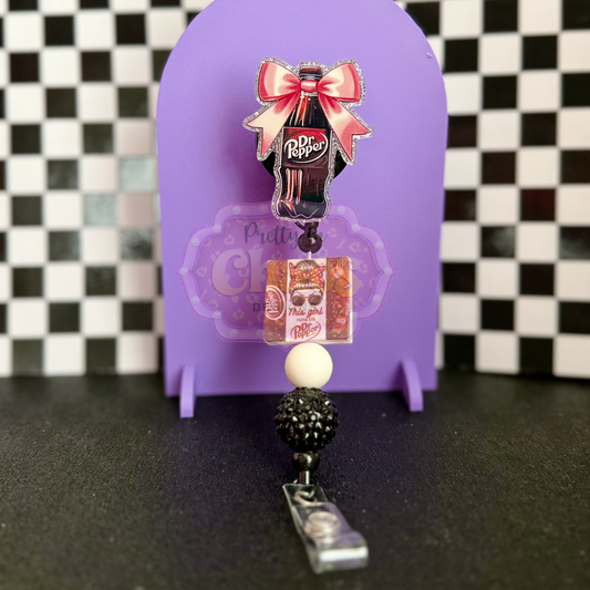 Soda Badge Reel with beads