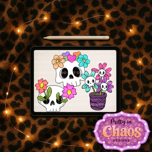 Floral Skellies Clipart